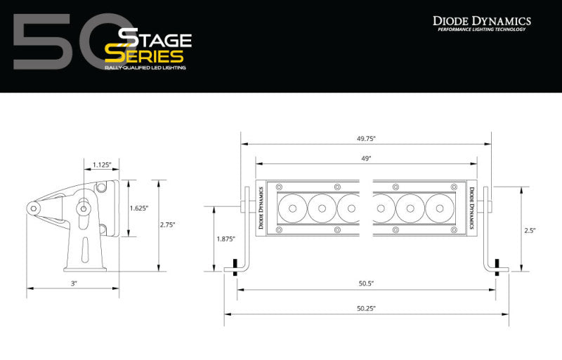 Diode Dynamics 50 In LED Light Bar Single Row Straight - Amber Flood Each Stage Series