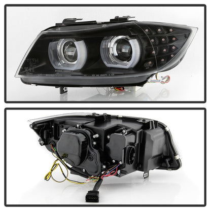 Spyder 09-12 BMW E90 3-Series 4DR HID w/ AFS Only - LED Turn - Black - PRO-YD-BMWE9009-AFSHID-BK