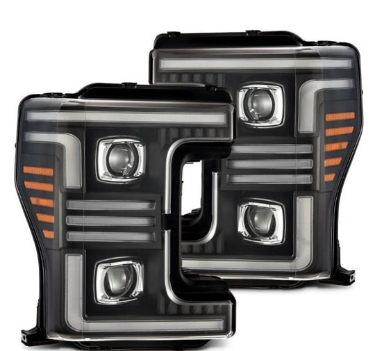 AlphaRex 17-19 Ford F-250/350/450/550  Super Duty PRO-Series Proj Headlights Black w/SeqSig & DRL