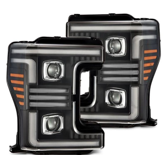 AlphaRex 17-19 Ford F-250/350/450/550  Super Duty PRO-Series Proj Headlights Black w/SeqSig & DRL