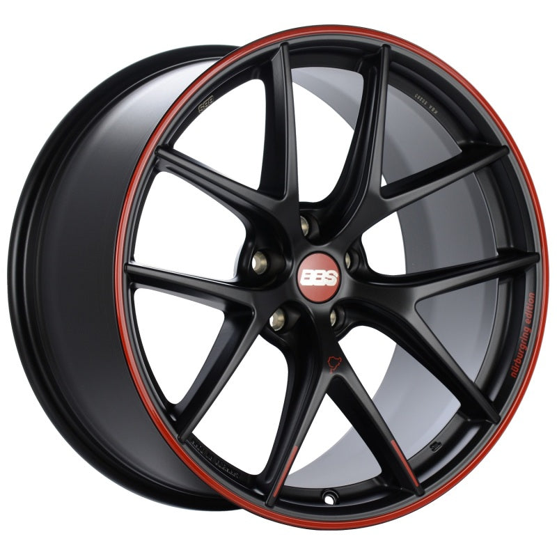 BBS CI-R 19x8.5 5x120 ET35 Satin Black with a Red Outer Lip Ring Wheel -82mm PFS/Clip Required