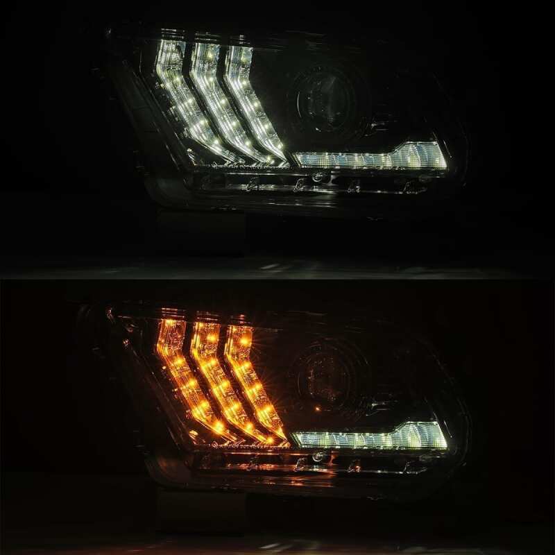 AlphaRex 10-12 Ford Mustang PRO-Series Projector Headlights Plank Style Black w/Top/Bottom DRL