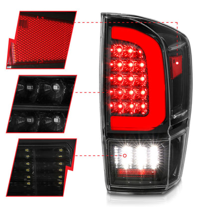 ANZO 16-21 Toyota Tacoma LED Tail Lights - w/ Light Bar Sequential Black Housing & Clear Lens