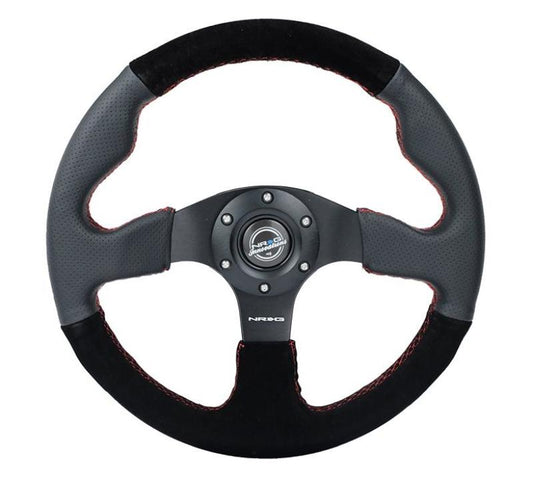 NRG Reinforced Steering Wheel (320mm/ 2.5in. Deep) Sport Leather / Suede w/ Red Stitch