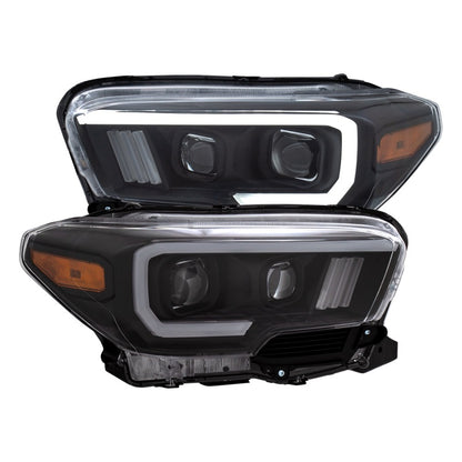 ANZO 2016-2017 Toyota Tacoma Projector Headlights w/ Plank Style Switchback Black w/ Amber w/ DRL