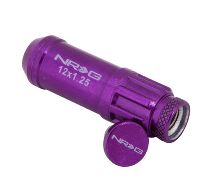 NRG 700 Series M12 X 1.25 Steel Lug Nut w/Dust Cap Cover Set 21 Pc w/Locks & Lock Socket - Purple