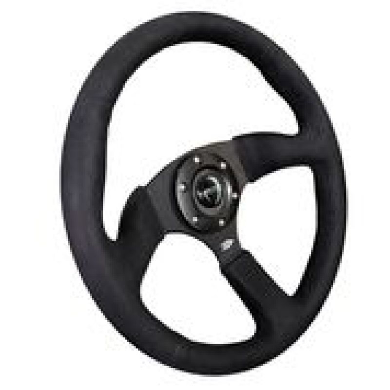 NRG Reinforced Steering Wheel (350mm / 2.5in. Deep)Blk Alcantara Comfort Grip w/4mm Matte Blk Spokes