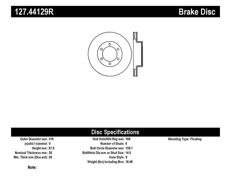 StopTech 07-08 Toyota FJ Cruiser / 05-08 Tacoma (6 lug) / 03-08 4 Runner (319mm disc) SportStop