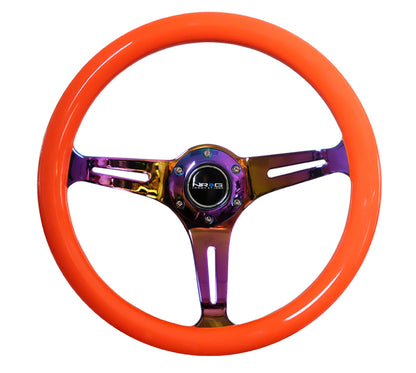 NRG Classic Wood Grain Steering Wheel (350mm) Neon Orange Color w/Neochrome Spokes