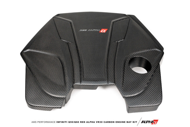 AMS Performance Red Alpha Matte Carbon Engine Cover - Infiniti Q50 / Q60 3.0T