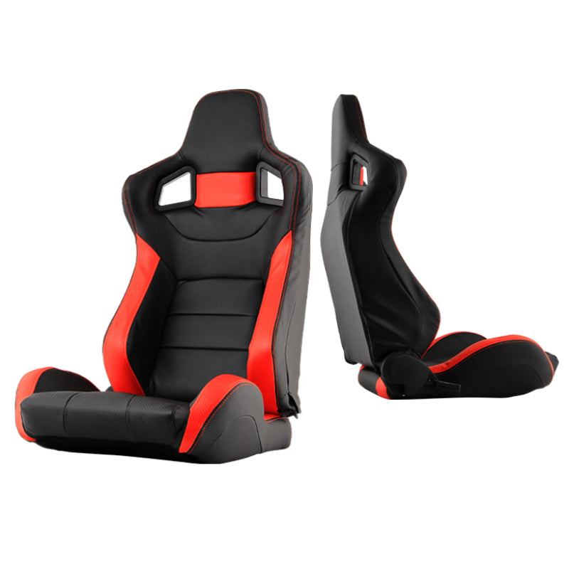 Xtune Scs Style Racing Seat Carbon Pu (Double Slider) Black/Red Passenger Side RST-SCS-02-BKR-PA