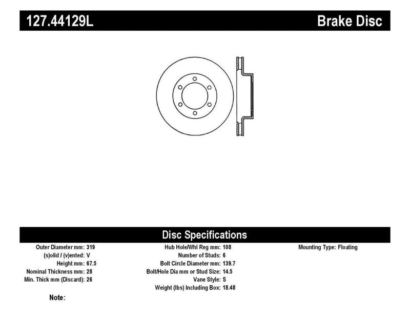 StopTech 07-08 Toyota FJ Cruiser / 05-08 Tacoma (6 lug) / 03-08 4 Runner (319mm disc) SportStop