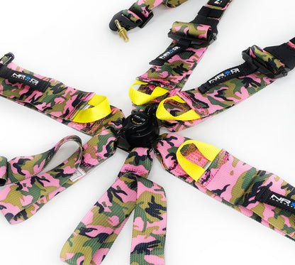 NRG FIA 6pt 2in. Shoulder Belt for HANS Device/ Rotary Cam Lock Buckle/ 3in. Waist Belt - Pink Camo