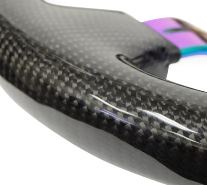 NRG Carbon Fiber Steering Wheel (350mm / 1.5in. Deep) Neochrome 3-Spoke Design w/Slit Cuts