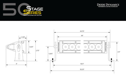 Diode Dynamics 50 In LED Light Bar Single Row Straight - Amber Combo Each Stage Series