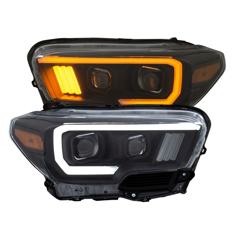 ANZO 2016-2017 Toyota Tacoma Projector Headlights w/ Plank Style Switchback Black w/ Amber w/ DRL