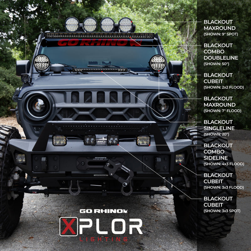 Go Rhino Xplor Blackout Combo Series Dbl Row LED Light Bar w/Amber (Side/Track Mount) 32in. - Blk